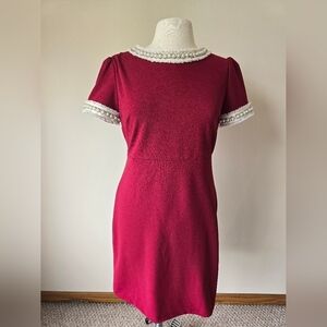 Betsey Johnson Embellished Sheath Dress Cherry Red Womens Size 6.